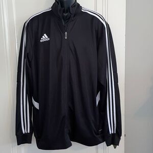 Adidas black knit polyester track jacket‎ with the 3 white stripes on sleeves